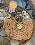 Straw Round Handled Tote (M)- Lemon
