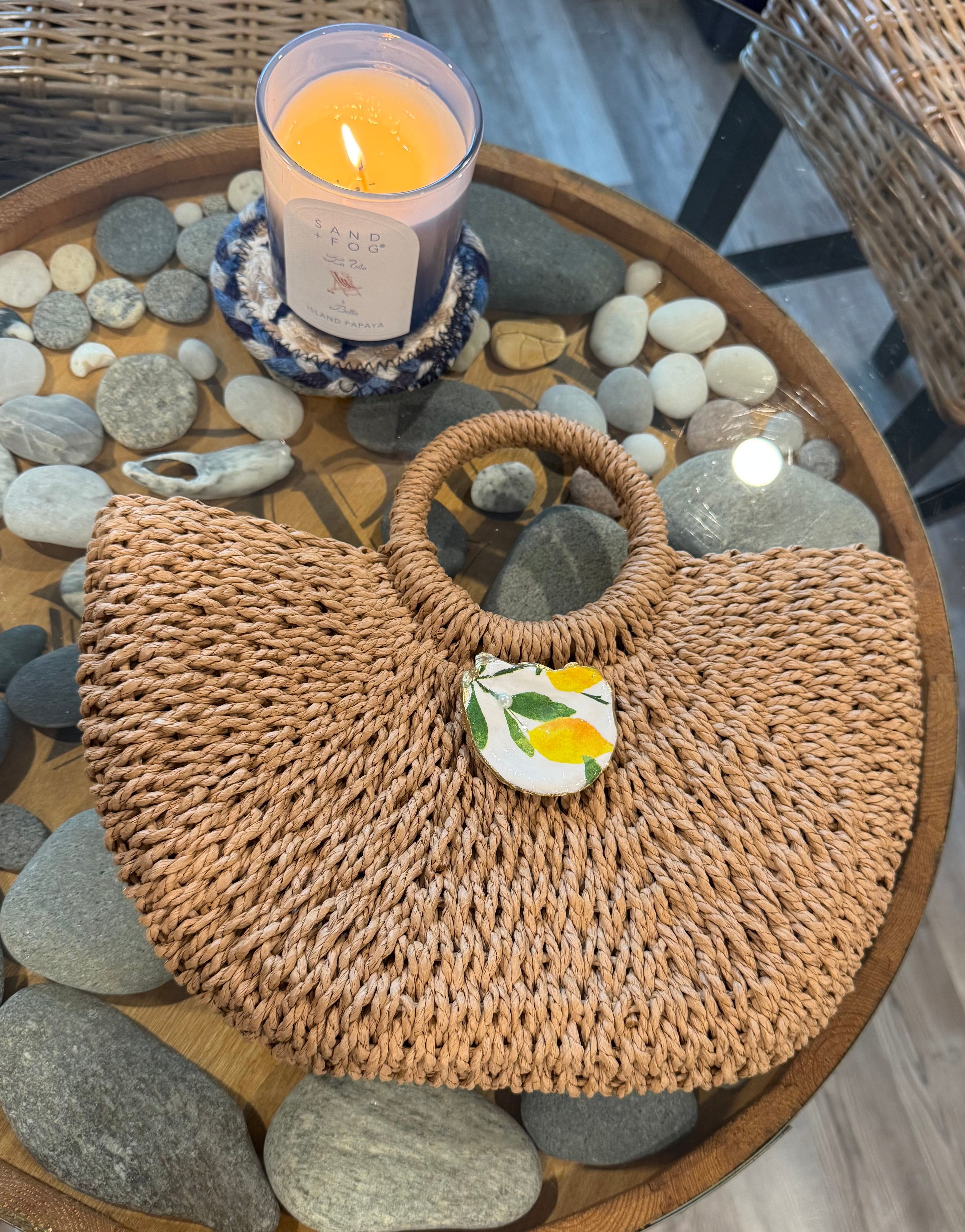 Straw Round Handled Tote (M)- Lemon