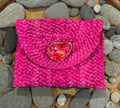 Oyster Embellished Straw Envelope Clutch - Pink with Orange/Red/Gold Wave