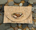 Oyster Embellished Straw Envelope Clutch - Natural with Pheasant