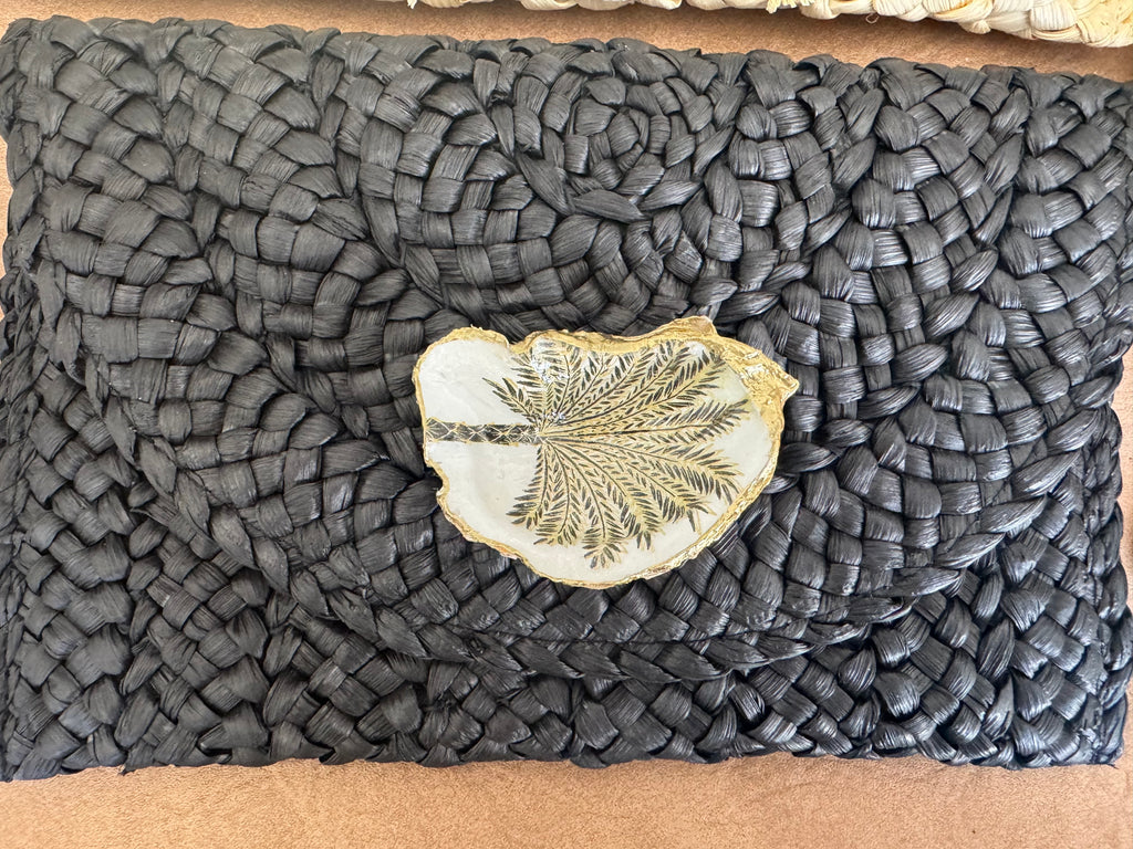 Oyster Embellished Straw Envelope Clutches