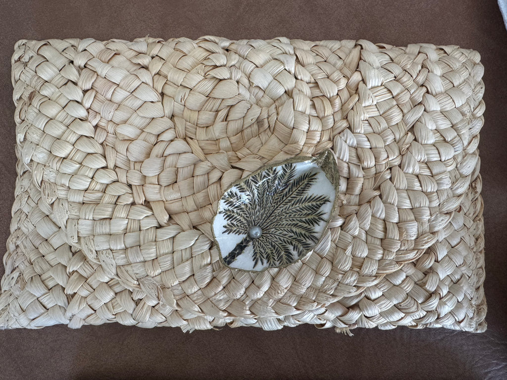 Oyster Embellished Straw Envelope Clutches