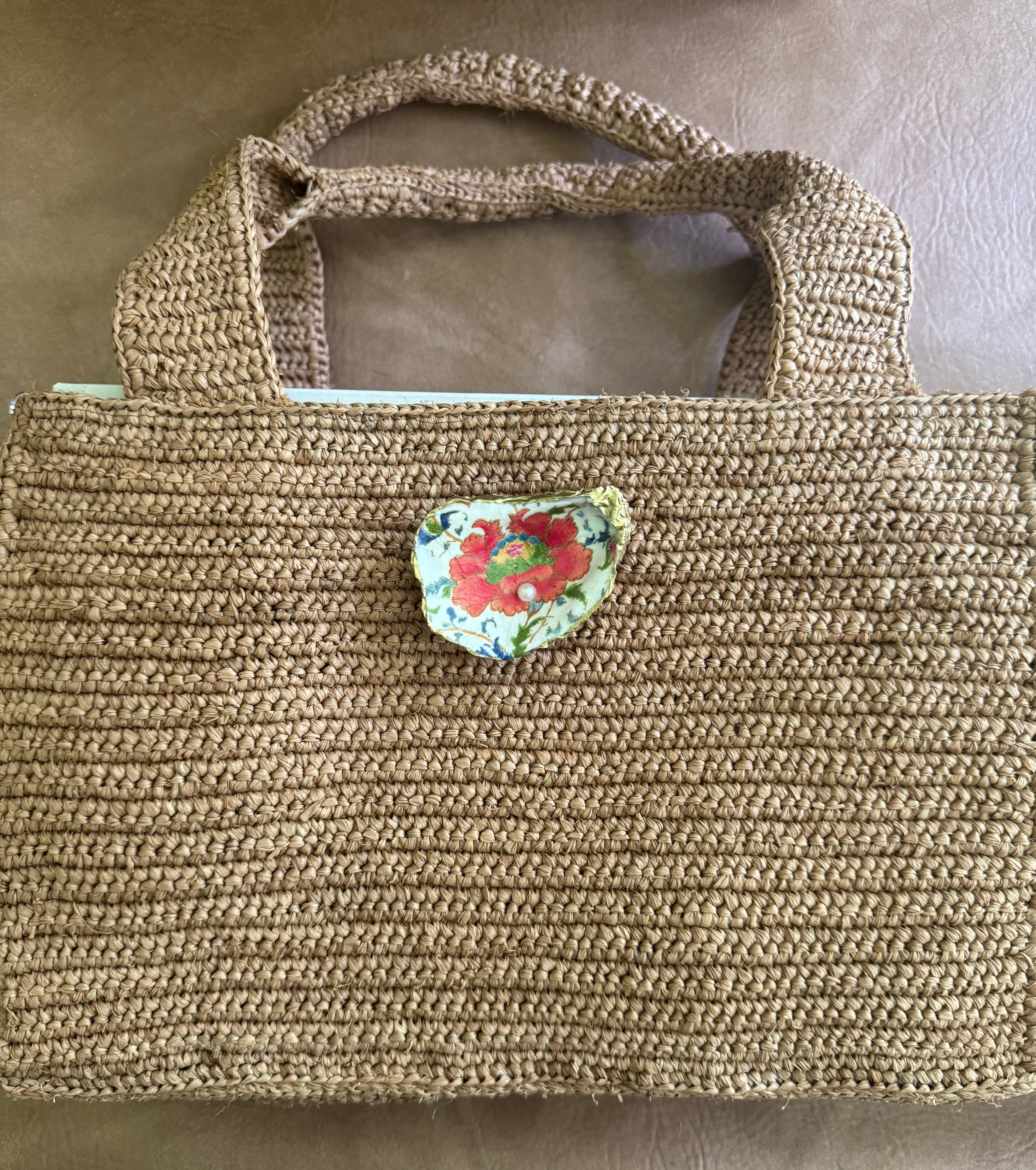 Handled Tote with Cross Body Strap - Red Floral Shell