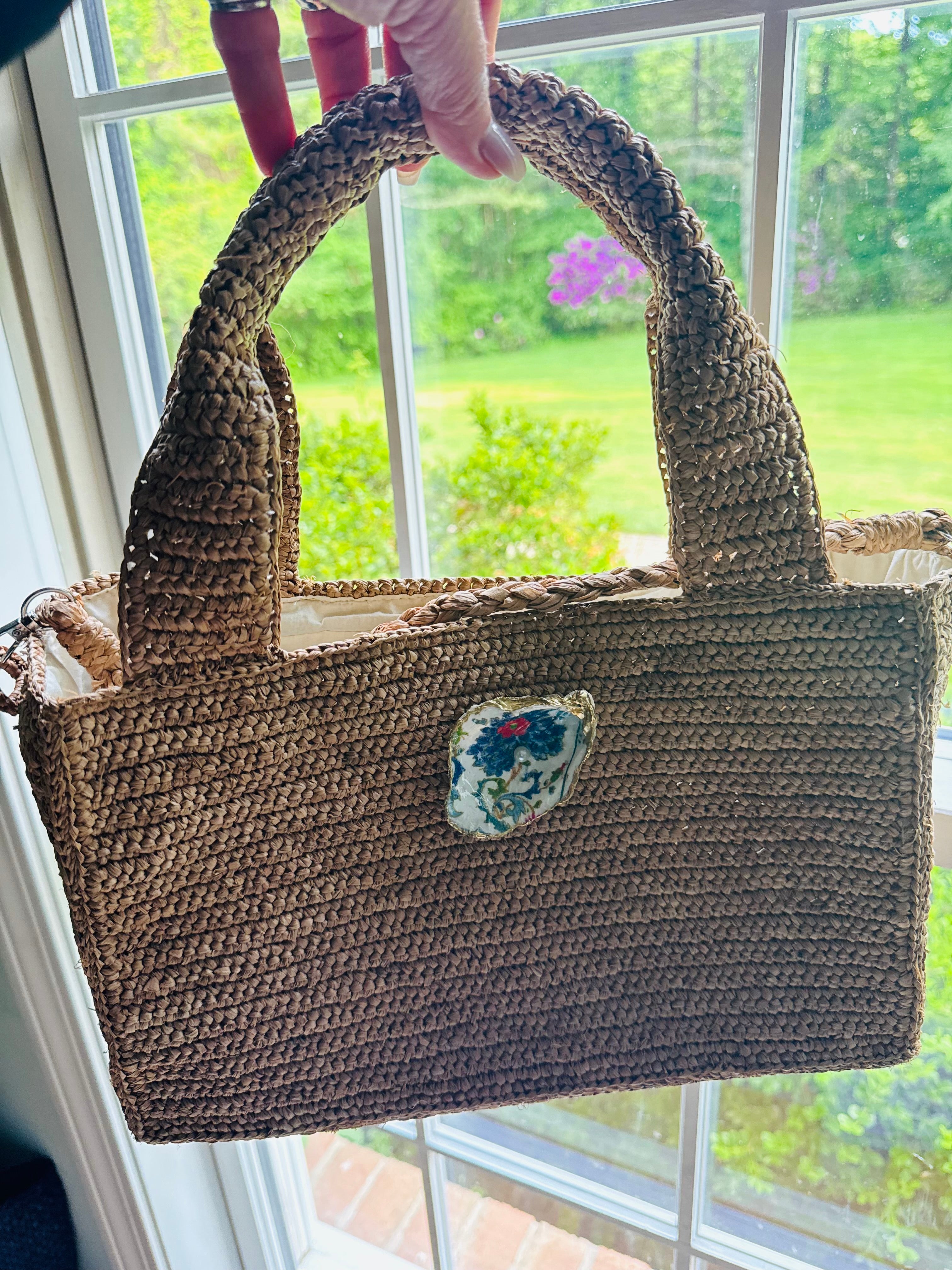 Handled Tote with Cross Body Strap - Blue Shell