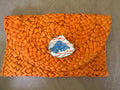 Oyster Embellished Straw Envelope Clutch - Orange with Coastal Shell