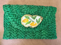 Oyster Embellished Straw Envelope Clutch - Green with Lemons