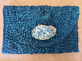 Oyster Embellished Straw Envelope Clutch - Blue and White Ivy