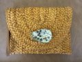 Oyster Embellished Straw Envelope Clutch - Natural with Bee