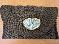 Oyster Embellished Straw Envelope Clutch - Black with Blue Coral