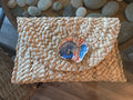 Oyster Embellished Straw Envelope Clutch - Natural with Coastal Shell