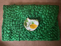 Oyster Embellished Straw Envelope Clutch - Green with Lemon
