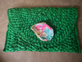 Oyster Embellished Straw Envelope Clutch - Green with Bright Floral
